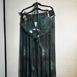 Tropical Green Leaf Print Bikini Set